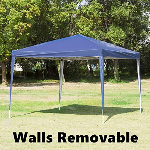 charaHOME 10 x 10 Canopy Tent Pop Up Portable Shade Instant Heavy Duty Outdoor Gazebo Blue with 4 Removable Sidewalls for Outdoor Party Wedding Commercial Activity Pavilion BBQ Beach Car Shelter - Thumbnail 2