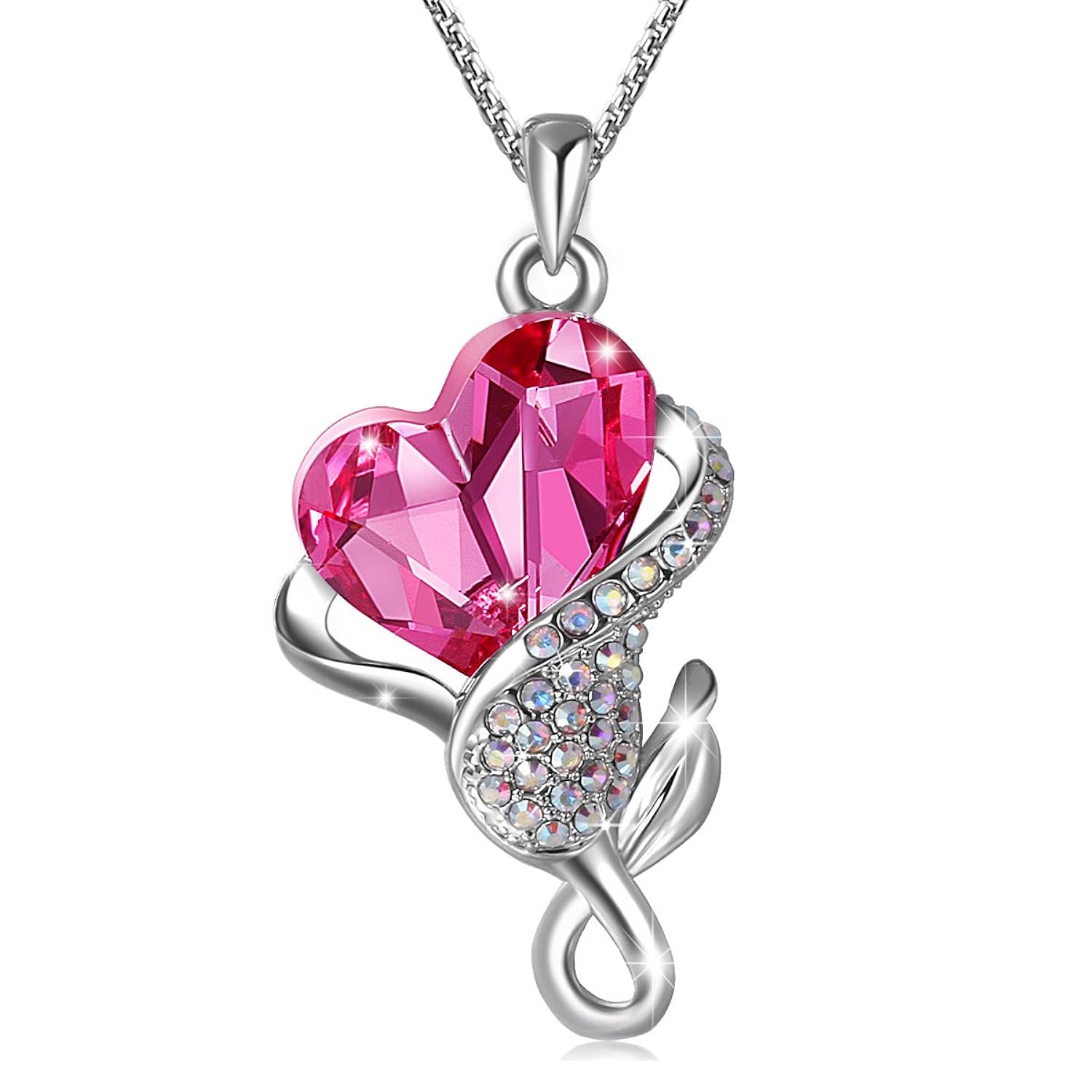 Collar de mujeres Cristales austríacos Colgante de rosa de cristal rosa Chapado