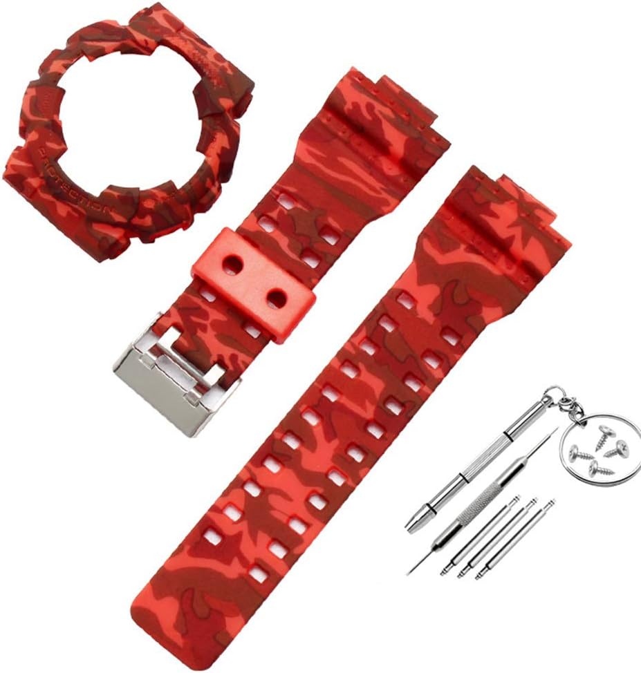Nikunty 1 Set of Watch Straps Non-Slip Soft Silicone Replacement Strap Case Cover for Casio G-Shock GA-110 GA100 GD-120 Watch Accessories