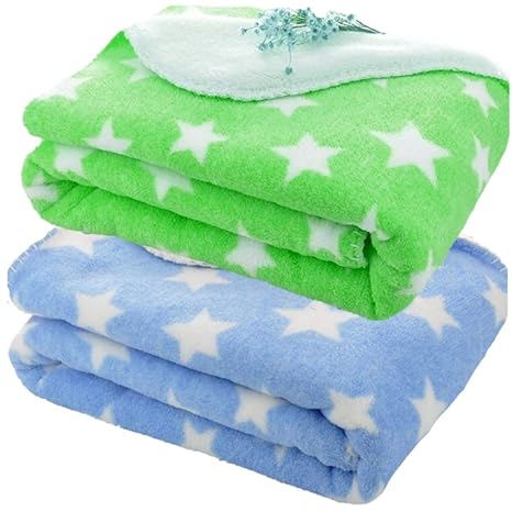 BRANDONN New Born All Season Ultrasoft Baby Blanket for Babies (Green/Blue) Pack of 2