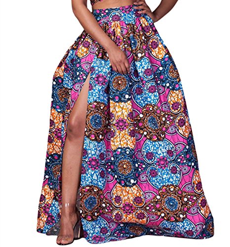 Lovezesent Women's Floral Printed High Waist Split Maxi Skirt Medium Multicolored