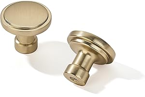 ZAUYX 20 Pack Champagne Bronze Cabinet Knobs 1-1/4 inch, Jasper Pulls Champagne Brass Solid Dresser Knobs Drawer Knobs Kitchen Cabinet Knobs Single Hole Knob for Cabinets and Drawers Round