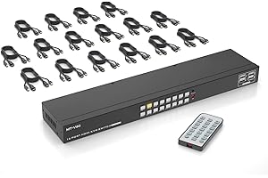 16 Port KVM Switch HDMI, MT-VIKI 4K@30Hz Rack Mount KVM HDMI Switch w/IR Remote & 16 HDMI Cables & USB Cables …