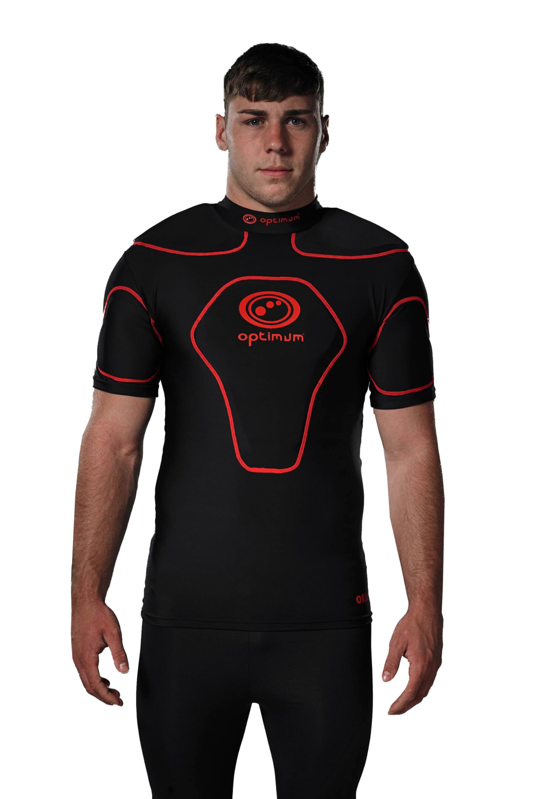 Optimum Rugby Approved Origin Protective Top for Adults & Kids – Lightweight, Breathable Unisex EVA Padded Shirt for Rugby - Black/Red, Large