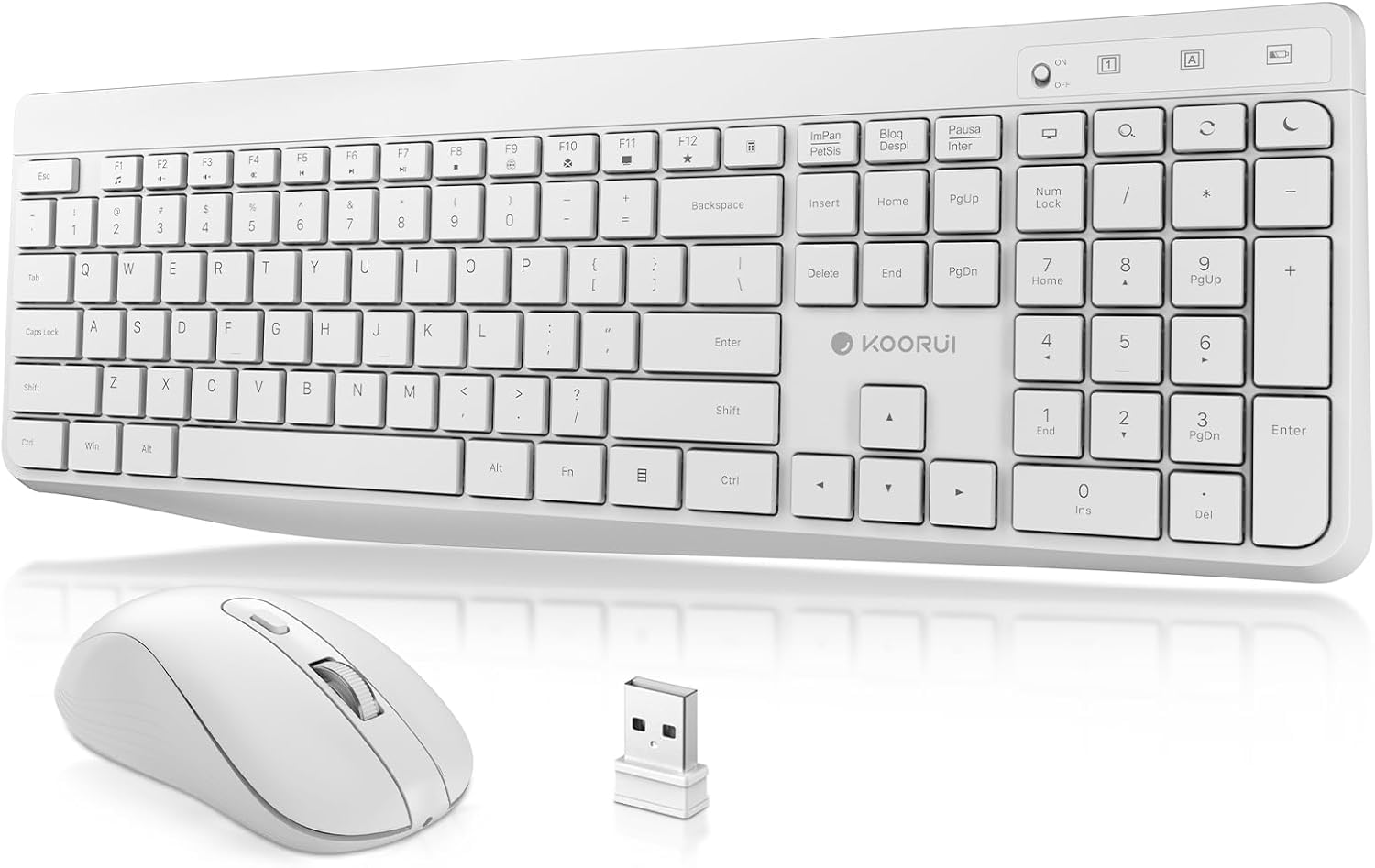 Wireless Keyboard and Mouse Combo,KOORUI 2.4G Silent Full Size Ergonomic Keyboard with 12 Shortcut Keys & 3DPI Mouse,Cordless,Compatible for Laptop/PC/Windows/Mac (White)