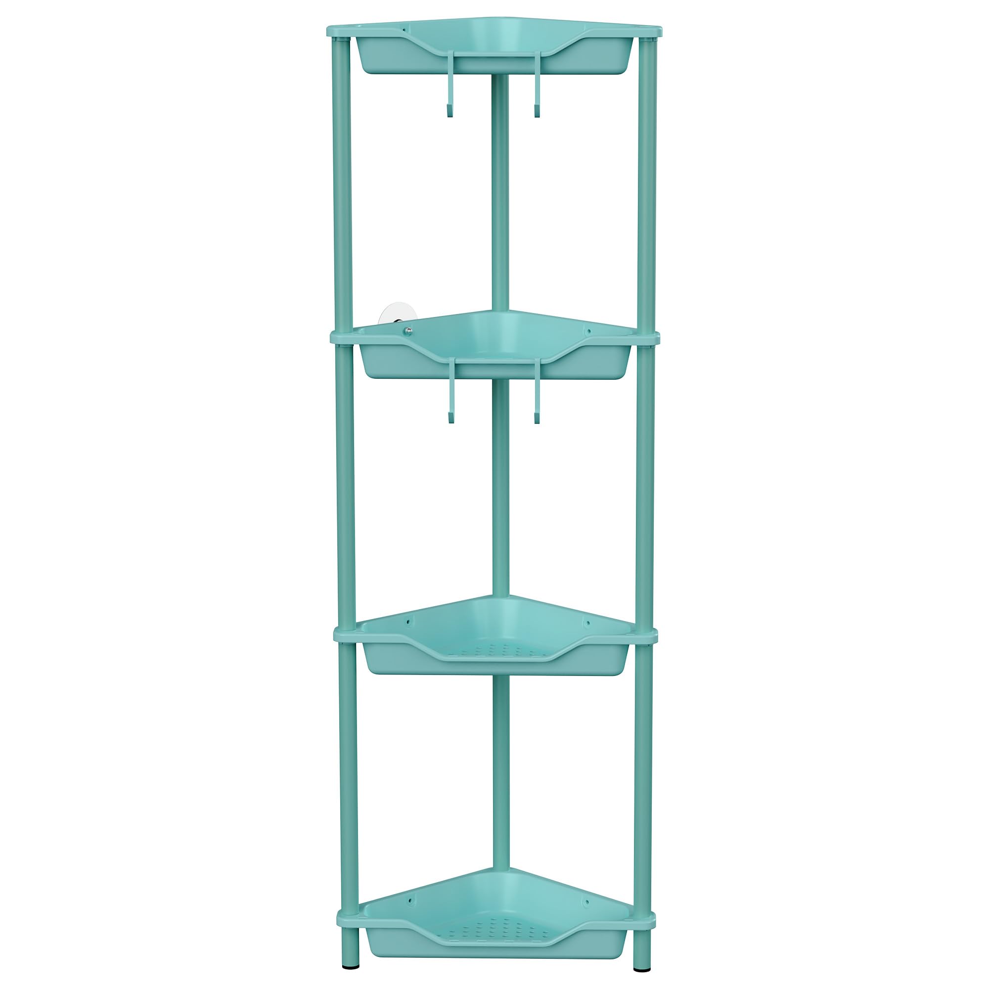 Photo 1 of Orimade Rustproof 4 Tier Floor Standing Corner Shower Caddy Organizer, Plastic Metal Splicing Floor Corner Shelf Rack Stands for Bathroom, Blue