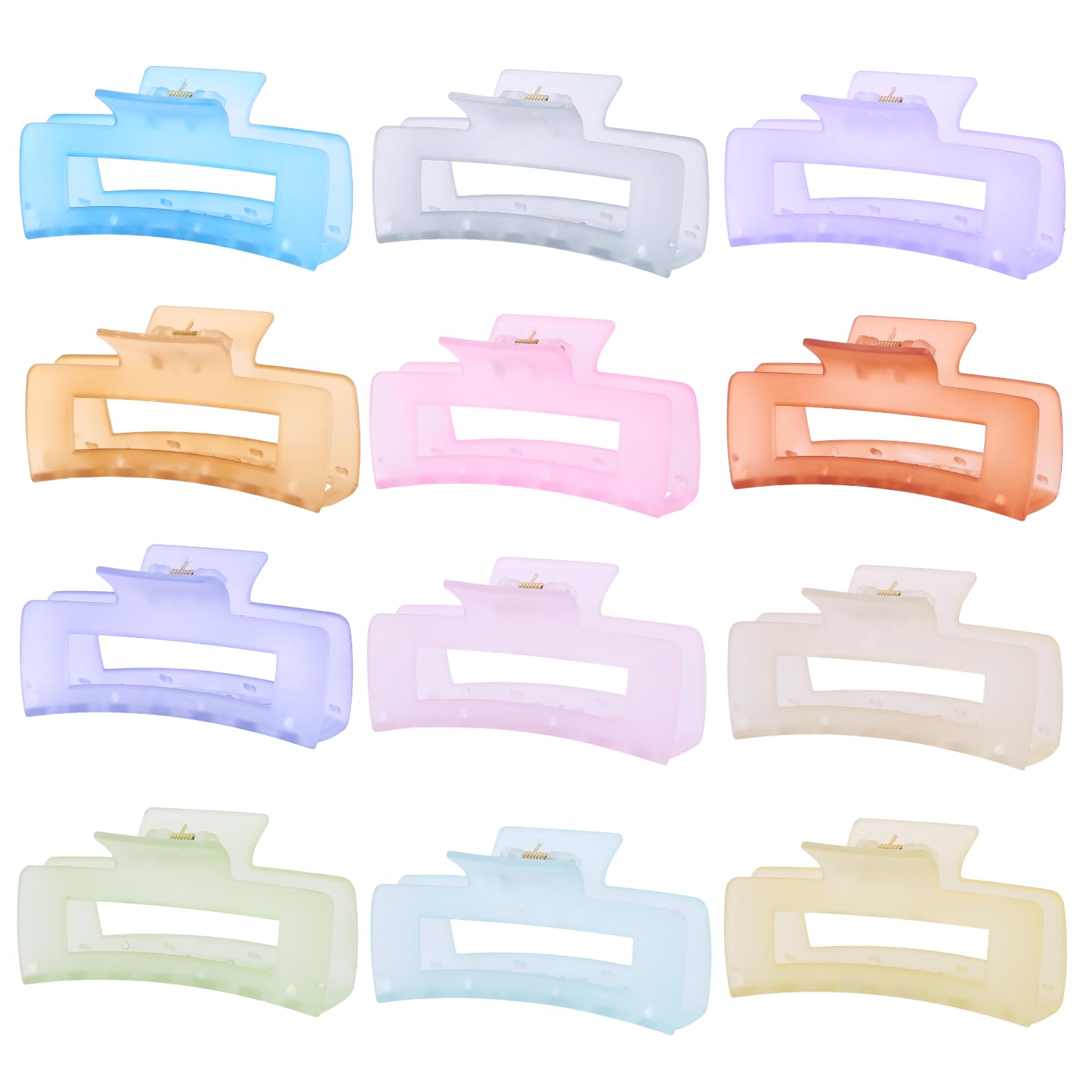 Photo 1 of 12 PCS Large Clear Square Hair Claw for Women, 4.3-Inch Matte Rectangle Clips, Strong Hold for Thick & Thin Hair