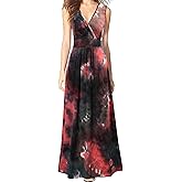 WOOSEA Women Sleeveless Deep V Neck Loose Plain Long Maxi Casual Dress
