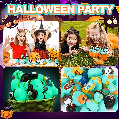 SCIONE 24 Pack Halloween Rubber Duck Party Favors，2 Inch Halloween Glow