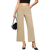 GRAPENT Cropped Pants for Women Trendy Business Casual High Waisted Pull On Wide Leg Stretchy Dress Pants with Pockets