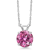 Gem Stone King 14K White Gold Pink Moissanite Pendant Necklace for Women | 1.20 Cttw | Gemstone Birthstone | Round 7MM | With 18 Inch Chain