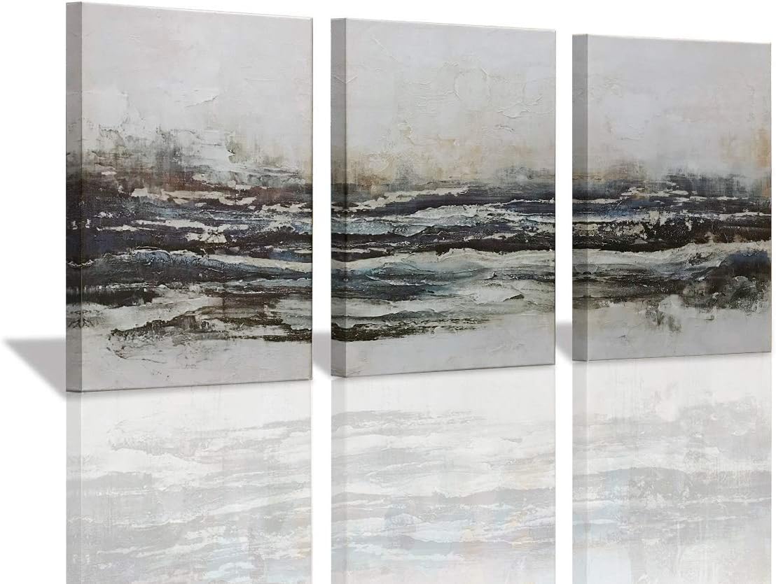 Amazon Com Abstract Haze Blue Canvas Wall Art Modern Dark Blue And Grey Print Poster Picture Artworks For Bedroom Bathroom Living Room Wall Decor 3 Pieces Framed Ready To Hang 12 X 16