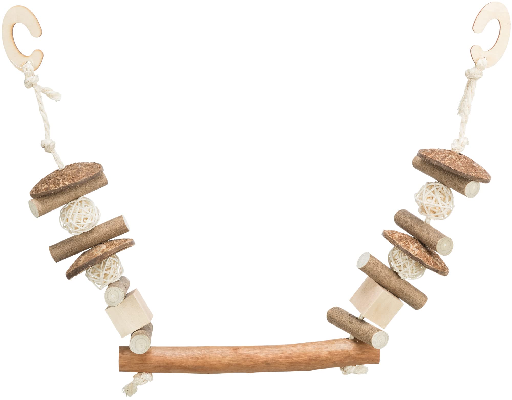 Nibbling swing, coconut/wood/rattan, 20 × 30 cm