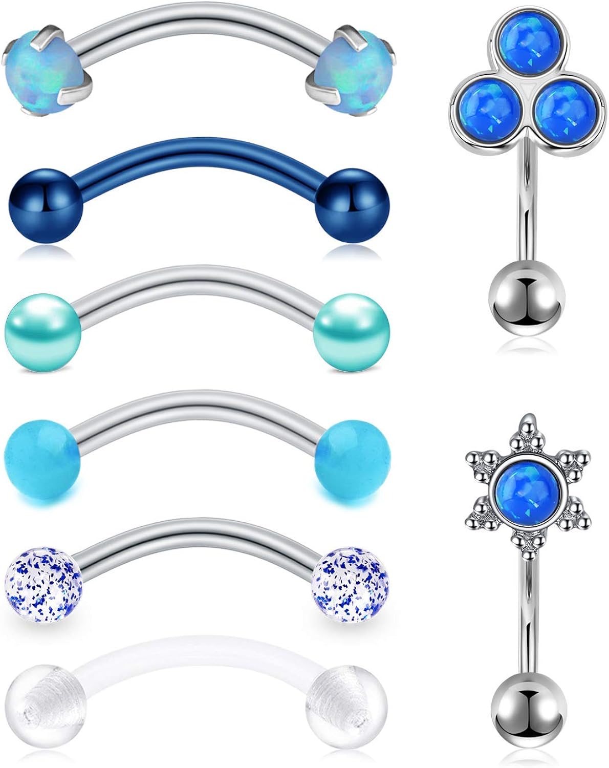 Barbell Courbé En Argent 925 – Pour Piercing Sourcil, Lèvre, Rook (16G, 6/8/10 Mm, Boule 3 Mm)