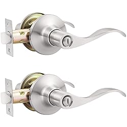 GOBEKOR 2 Pack Privacy Lever Door Handle Brushed