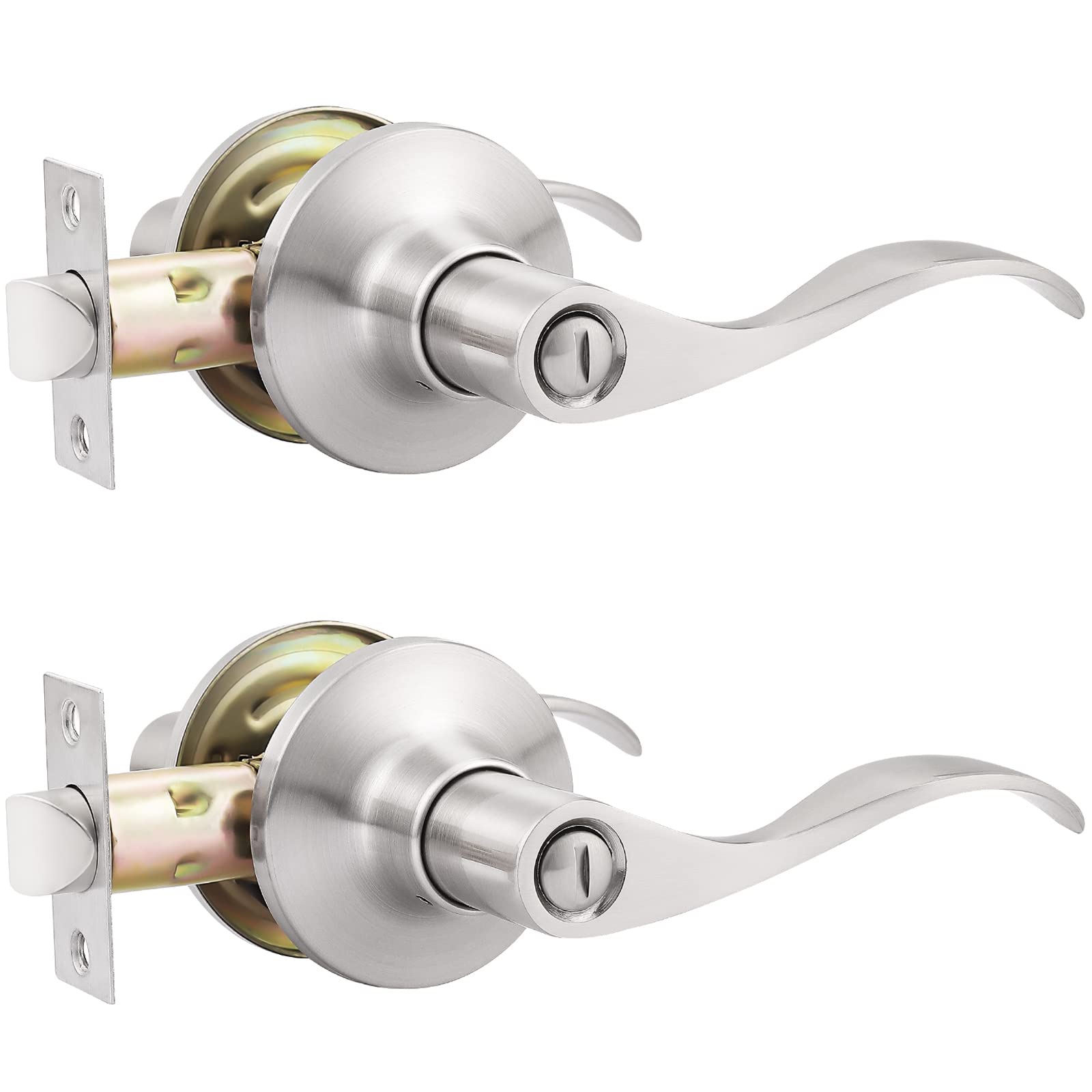 GOBEKOR 2 Pack Privacy Lever Door Handle Brushed