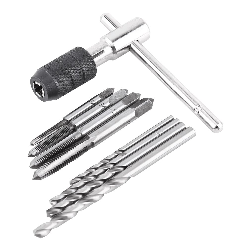 Yanmis Tap Holder Wrench Kit, 9PCS Adjustable T-Shaped Tap Wrench Set with Twist Drill Bits Threading Tapping Hand Tool Kit for Thread Processing