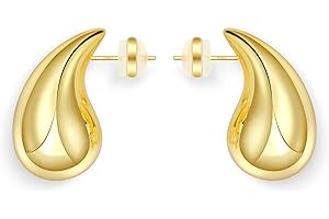 LCHERRY Chunky Gold Hoop Earrings for Women Lightweight Teardrop Dupes Earrings 925 Sterling Silver Post Large Drop Earrings Gold Plated Waterdrop Earrings Trendy Jewelry for Women