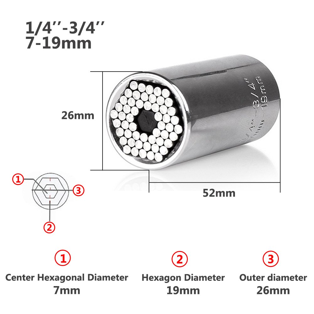 Universal Socket 7mm-19mm Multi-function Socket with Power Drill Adapter Tool Professional Repair Tools (7-19 mm)