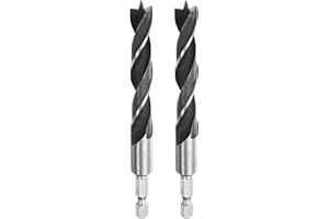 HARFINGTON 2pcs Brad Point Drill Bits Set 1/2" Dia High Carbon Steel Spiral Wood Twist Drill Bits with 1/4" Hex Shank for Drilling Softwood Hardwood Composite Wood MDF Plywood Particleboard