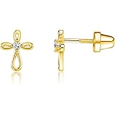 Cherished Moments Girl's 14K Gold-Plated or .925 Sterling Silver Infinity Cross Earring with CZ and Screw Back
