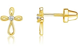 Cherished Moments Girl's 14K Dainty Gold-Plated or Sterling Silver Infinity Cross Earring with CZ and Screw Back