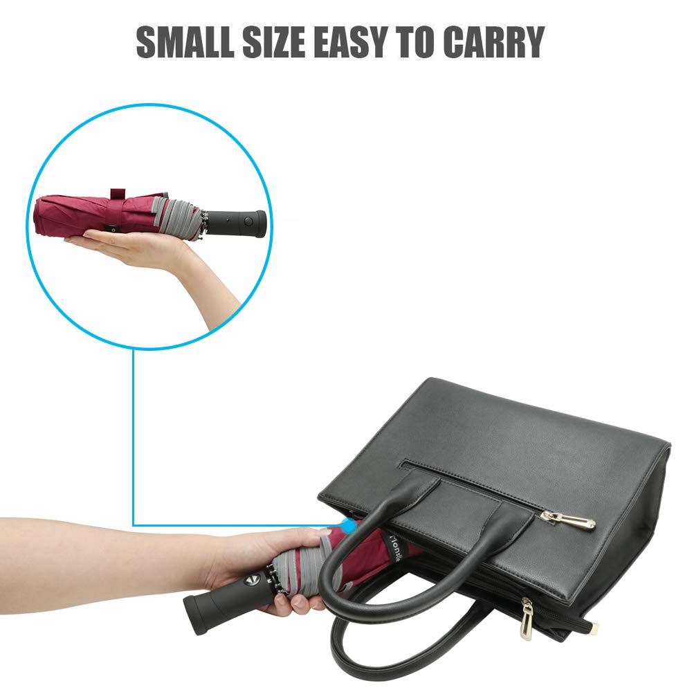 Monstleo LED Flashlight Umbrella, Compact Travel Umbrella,Fully-Automatic Folding Umbrella with Rotating Led Lighting Handle (Wine Red)