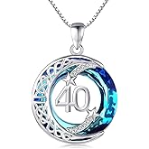 JUSTKIDSTOY Birthday Gifts for Women Girls 925 Sterling Silver Celtic Moon Star Necklace with Blue Crystal Pendant Jewelry for Sister Friends