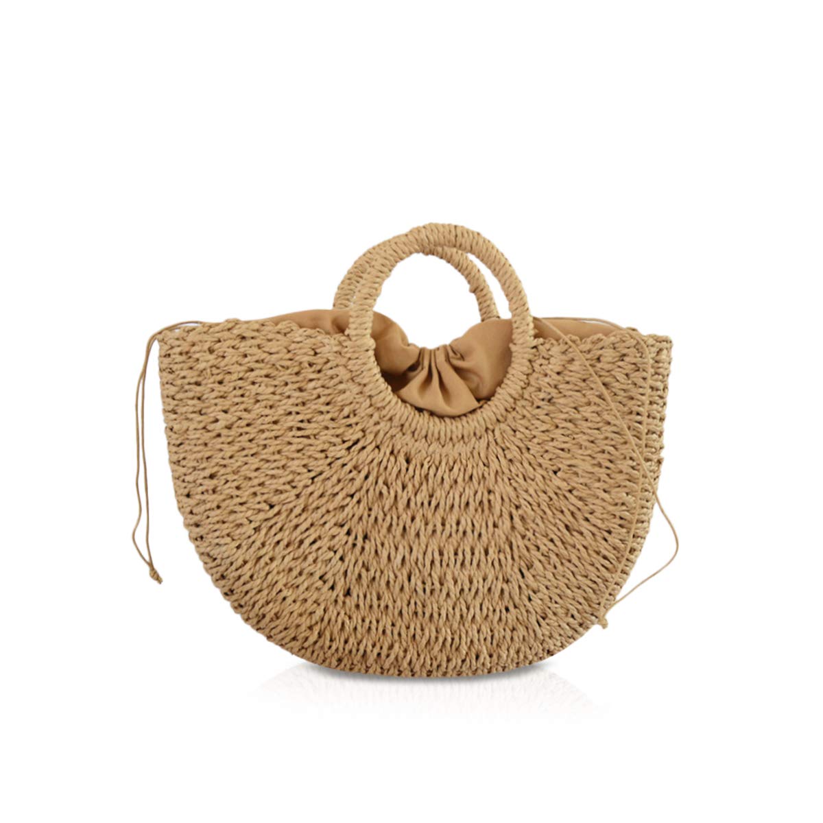 NICOLE&DORIS New Women's Summer Beach Bag Handle Rattan Straw Bag Woven Handbag for Lady 40x10x25cm, Khaki B, L