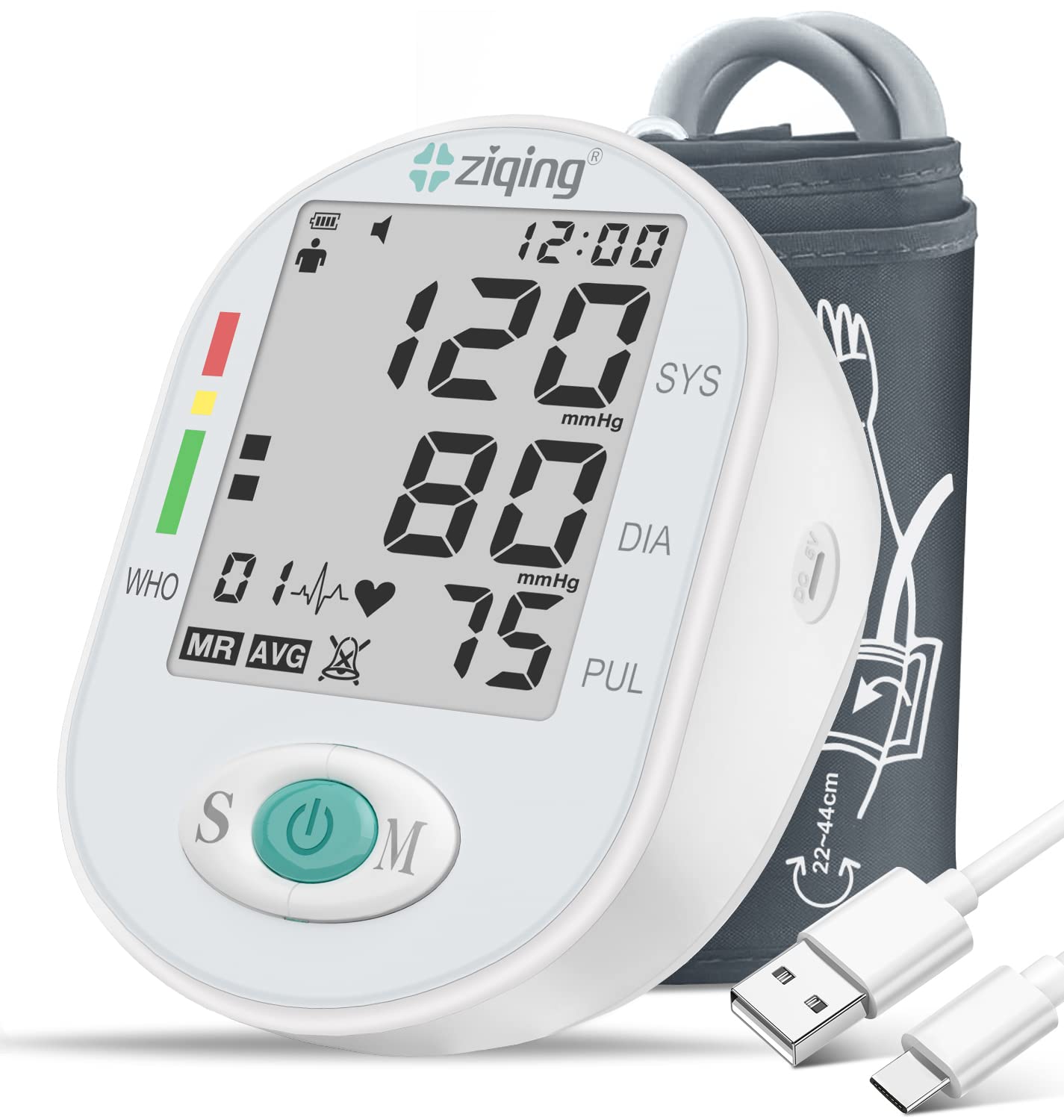 Photo 1 of ZIQING Blood Pressure Monitor, Bp Machine with Large Cuff Upper Arm Cuff of 8.7-17.3 Inches, Large Screen, Total 198 Memories for 2 Users(White)
