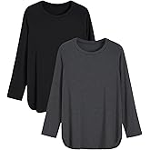 Latuza Women's Petite Tunic Top Raglan Long Sleeve Lounge Pajama Top 2 Pack
