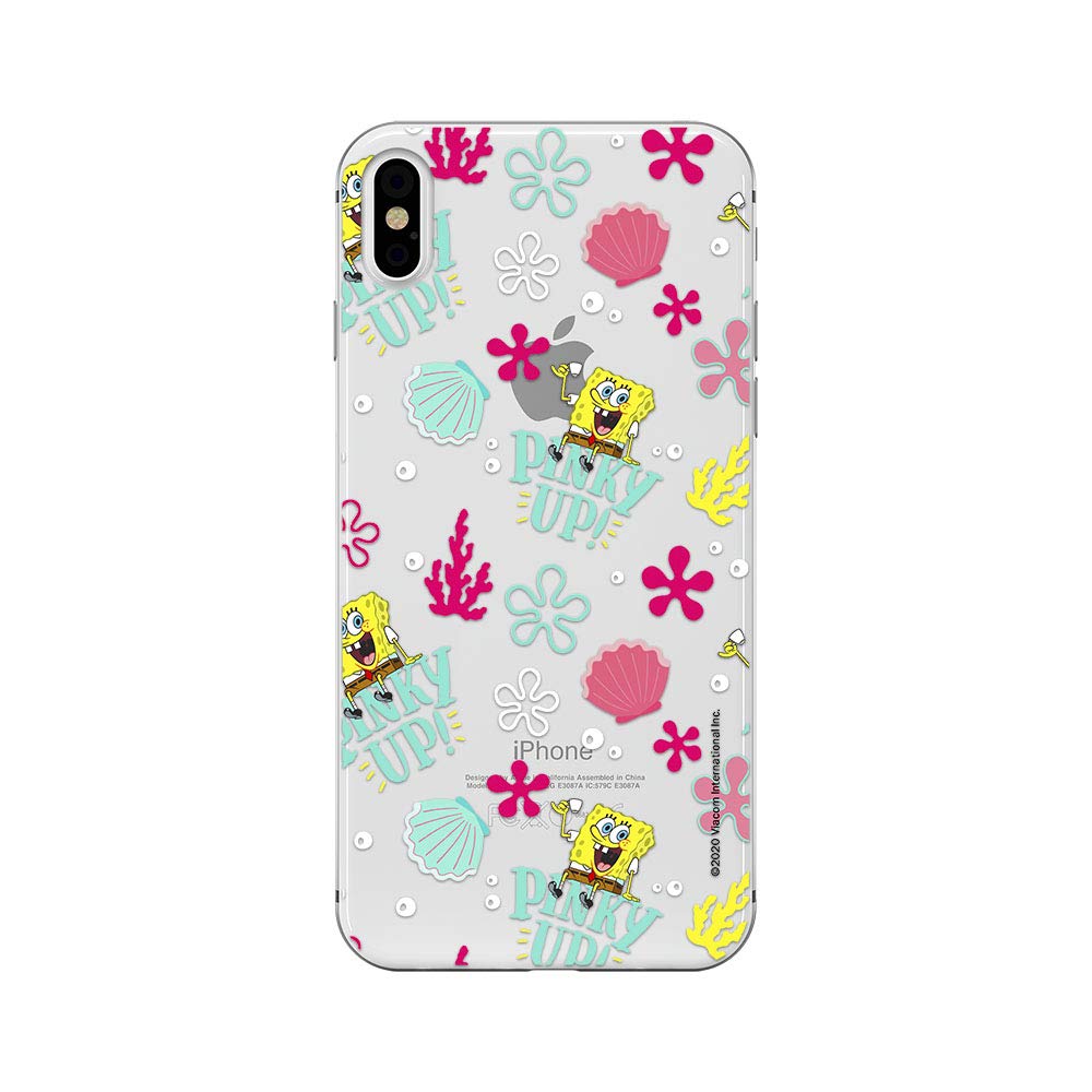 ERT GROUP Original SpongeBob TPU Case for iPhone X, iPhone XS, Liquid Silicone Cover, Flexible and Slim, Protective for Screen, Shockproof and Anti-Scratch Phone Case Transparent
