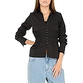 Forever 21 Women's Poplin Button-Down Long Sleeve Shirt Collared Top with Self-Tie Back