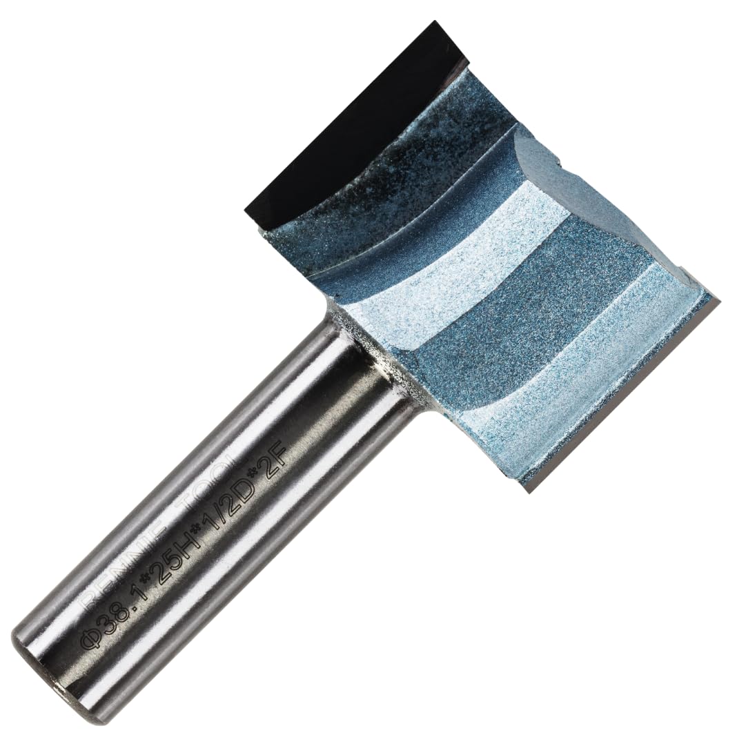 Rennie Tools - 38.1mm (1.1/2") Cutting Diameter x 25mm Flute x 1/2" Shank TCT Tipped 2 Flute Straight Router Cutter Bit. Compatible With Makita Trend Festool Hikoki Dewalt Router Etc 38.1mm Router Bit
