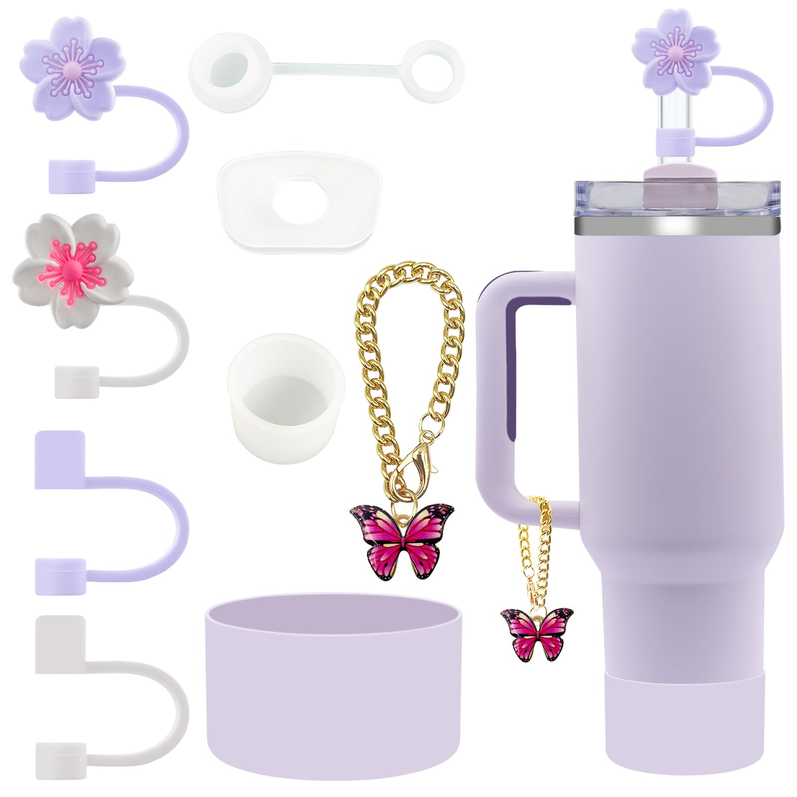 Photo 1 of ***2PACKS INCLUDED***Velaco 9 PCS Accessories for Stanley 30/40 oz Tumbler, including Spill-Proof Stopper Set, Straw Toppers, Silicone Cup Boot, Keychain Charm - Purple***2 PACKS INCLUDED***