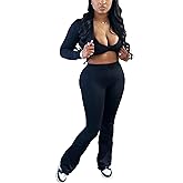 Mintsnow Women 3 Piece Sweatsuit Outfits Sets Long Sleeve Zipper Jacket Crop Tops and Long Flare Pants Set Workout Tracksuit
