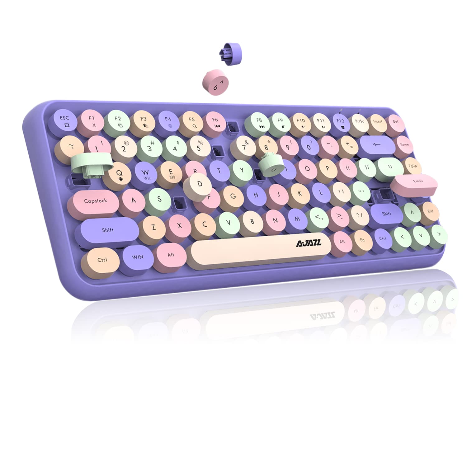 FELiCON 308i Retro Wireless Keyboard, Bluetooth Silent Cute Computer Keyboard with Round Punk Compact 84 keys, Lightweight, Matte Texture,Typewriter Design for PC, Laptop, Mac, Phone-Colorful Purple