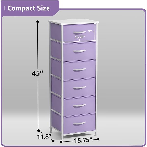 SORBUS FABRIC DRESSER FOR KIDS BEDROOM – CHEST OF 6 DRAWERS, TALL STORAGE TOWER, CLOTHING ORGANIZER, FOR CLOSET, FOR PLAYROOM, FOR NURSERY, STEEL FRAME, FABRIC BINS – WOOD HANDLE (PURPLE)