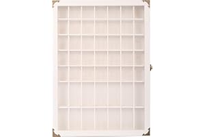 Tcatec 49-Cubby Shot Glass Display Case Wall-Mounted Bar Cabinet Wooden Shot Glasses Holder Shot Glass Collection Display Shelf with Lockable Acrylic Door, White