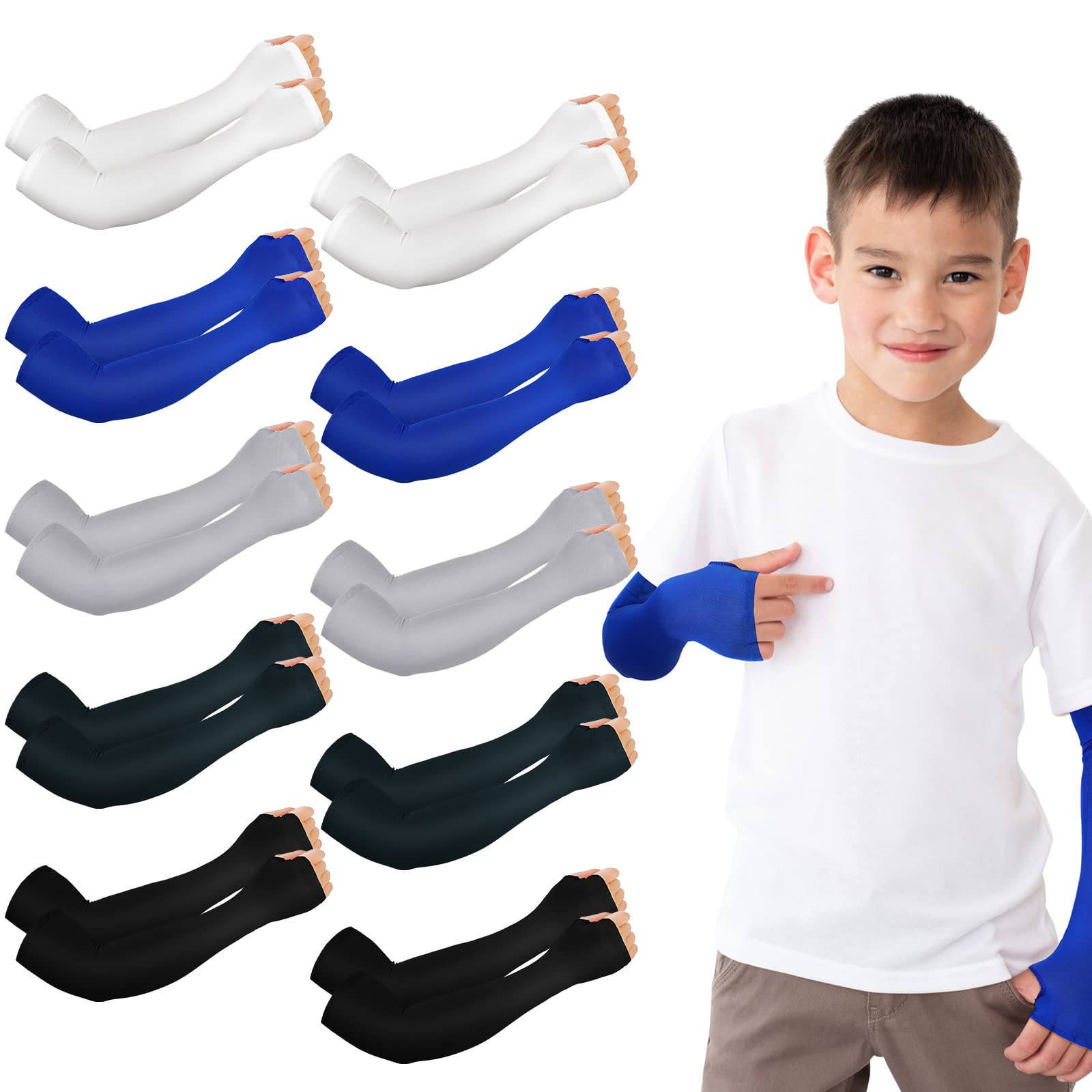 Photo 1 of 10 Pairs Arm Sleeves for Kids Arm Sleeves for Boys Uv Sun Protection Cooling Sleeves Youth Sport Compression Sleeves (Multi Colors)