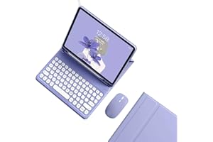 kaidisen Keyboard Case for Samsung Galaxy Tab S9 FE 10.9 inch/Tab S9 11"/ Tab S8 11"/Tab S7 11" Case with Keyboard and Bluetooth Mouse, Round Key Detachable Candy Color Keyboard Cover ，Purple