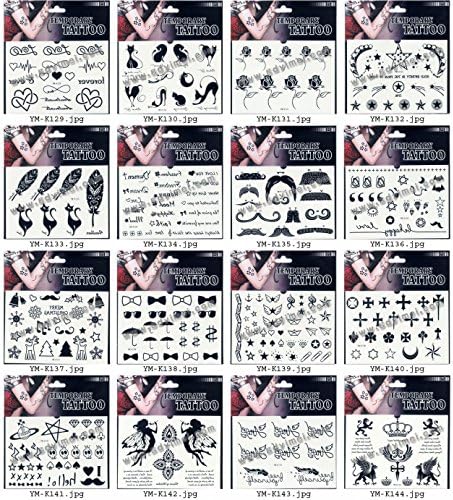 Wonbeauty 16pcs Fake and real temp tattoo stickers in a package,it including hearts with forever,cats,feathers,English letters,rosesbeards,angels,totem,,moons,stars,etc.