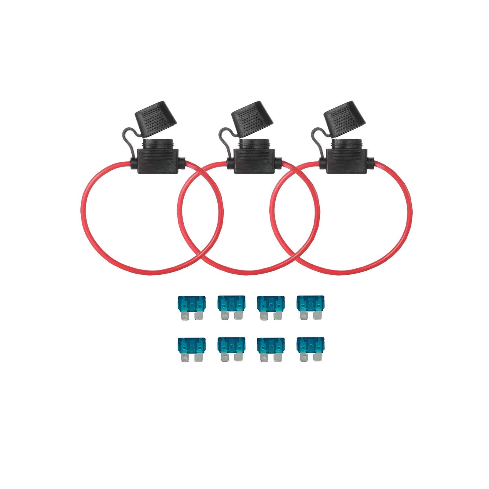 KOLACEN Automotive Car Truck In-line 16 Gauge Fuse Holder for Regular Standard Blade Type Fuse 3 Pieces + 8 Pieces Standard Blade Fuse 15Apm