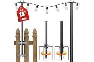 Jusgym String Light Poles for Outside, 10ft Adjustable Metal Poles for Outdoor String Lights Hanging Light, Outdoor Light Poles with Fork, for Patio, Deck, Backyard, Garden (2 Pack)