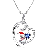 LONAGO Christmas Necklace for Women 925 Sterling Silver Snowman Elk Jingle Bell Santa Claus Pendant Necklace