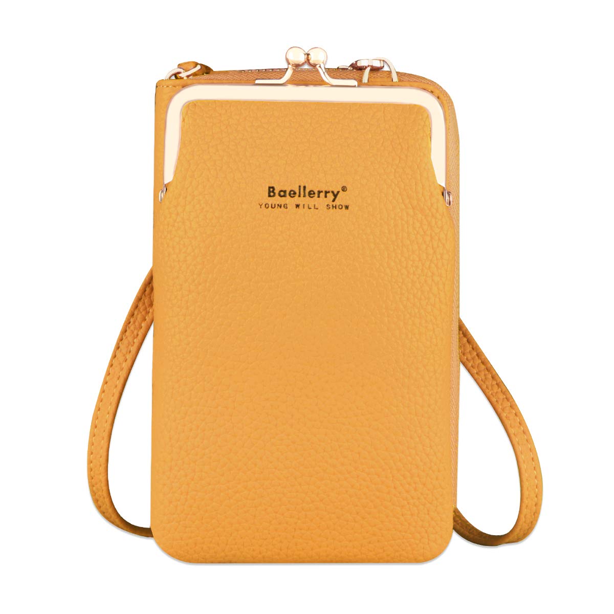Larber Crossbody Phone Bag PU Leather Phone Purse,Lightweight Small Phone Cross Body Bag for Women with Long Strap&Card Slots - Fit 8 Plus or Phone Less 6.5 Inch(Yellow)