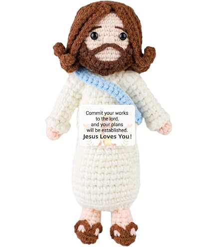 Gehäkelte Jesus Puppe Mit Motivationskarte - 17 Cm - Positives Denken Geschenk Für Glaube, Büro, Auto
