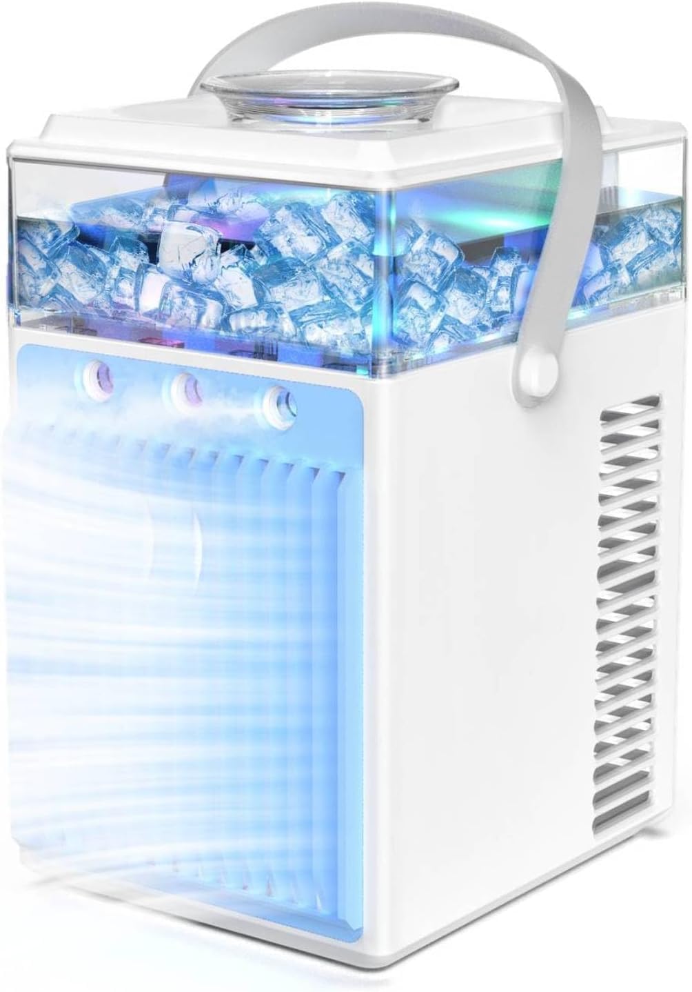 Photo 1 of Portable Air Conditioner Fan, Rechargeable 4-IN-1 Personal Mini Cooler Humidifier, 3-Speed Evaporative Air Cooler with 7 Color Lights, Cordless AC Desktop Spray Fan, Quiet Desktop Cooler