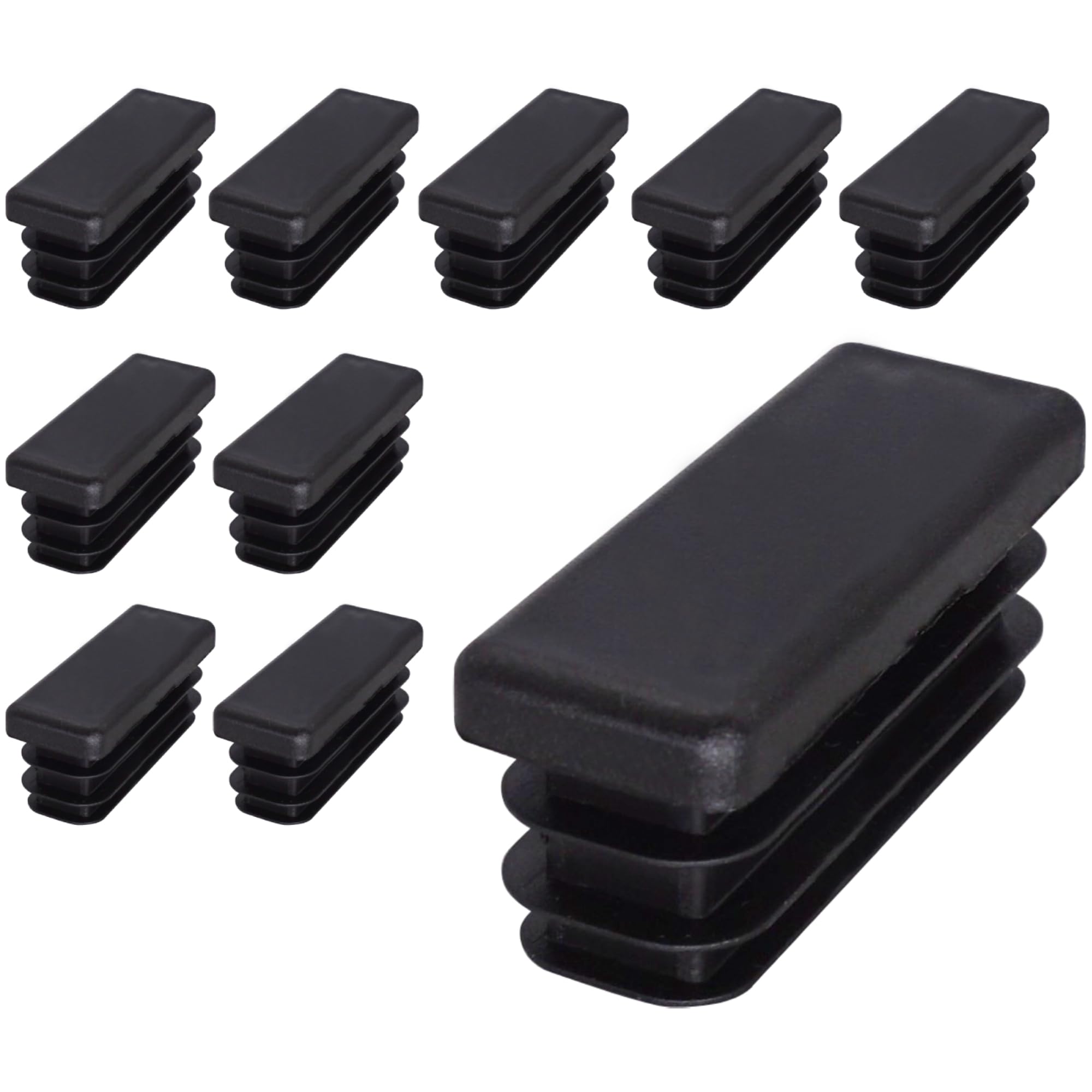 SKIR'CO (10 pcs) Rectangular Plastic Plugs 15 x 40 mm, Mat Tube End Caps, Rectangle Tube Inserts, Fence Post Plugs, Black RAL 9005
