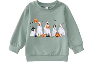 AFUKUIA Toddler Baby Girl Halloween Sweatshirt Kids Ghosts Dog Pumpkin Spooky Season Pullover Crewneck Long Sleeve Shirt Tops